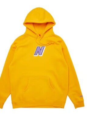 Full Send Nelk Boys Gold Yellow Hoodie with purple and white N, size L